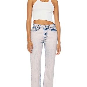 Mother High Waisted Rider Ankle Paint On My Palette Jeans in Pink